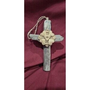 Driftwood Cross With Clayheart Accent 6 Inch Ornament Hanging Decor Christian